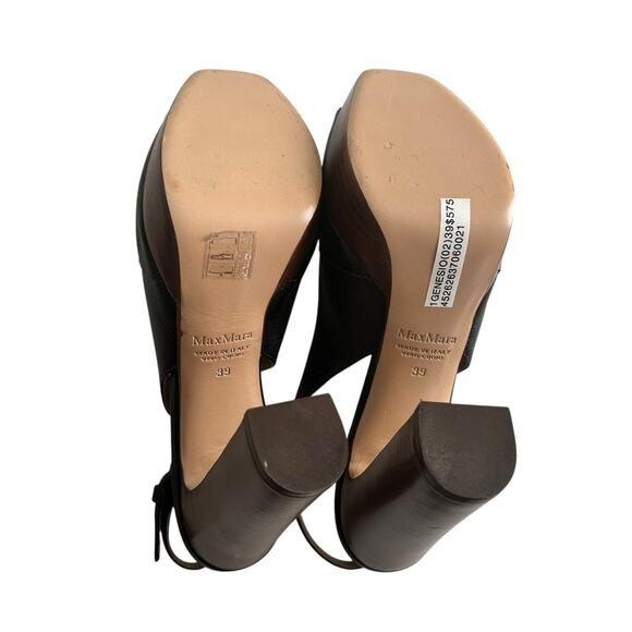 Max Mara Black Leather Platform Slingback Heels Sandals NWT Size 39 US 9 - Picture 10 of 11